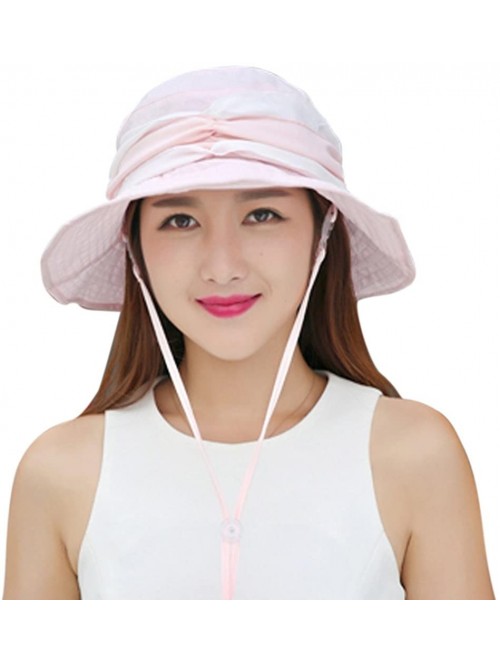 Sun Hats Womens Summer Veil Wide Brim Hats Chiffon Foldable Bucket Hat UPF 50+ - Pink - C012I2P9Y4J $18.60