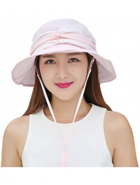 Sun Hats Womens Summer Veil Wide Brim Hats Chiffon Foldable Bucket Hat UPF 50+ - Pink - C012I2P9Y4J $18.60