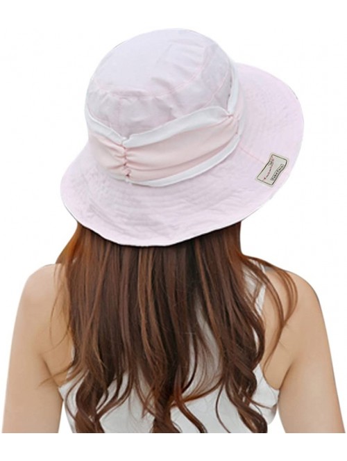 Sun Hats Womens Summer Veil Wide Brim Hats Chiffon Foldable Bucket Hat UPF 50+ - Pink - C012I2P9Y4J $18.60