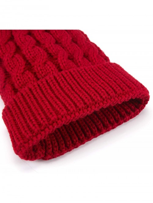 Skullies & Beanies Women's Winter Soft Knitted Beanie Hat with Faux Fur Pom Pom - Burgundy - CZ18M398Z4C $14.98