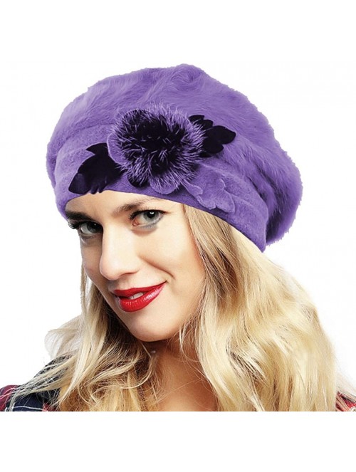 Berets Womens Beret 100% Wool French Beret Beanie Winter Hats Hy022 - Br022-purple - CF18HO25KNR $11.50