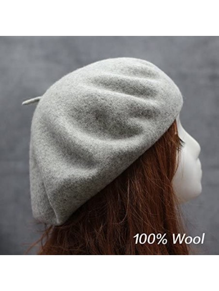 Berets 100% Wool French Style Casual Classic Solid Color Wool Beret Hat Cap - Pure Grey - CR12N43S624 $12.20