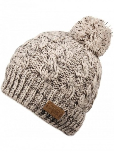 Skullies & Beanies Winter Oversized Cable Knitted Pom Pom Beanie Hat with Fleece Lining. - Mix Khaki - CH18L9RK20G $14.45