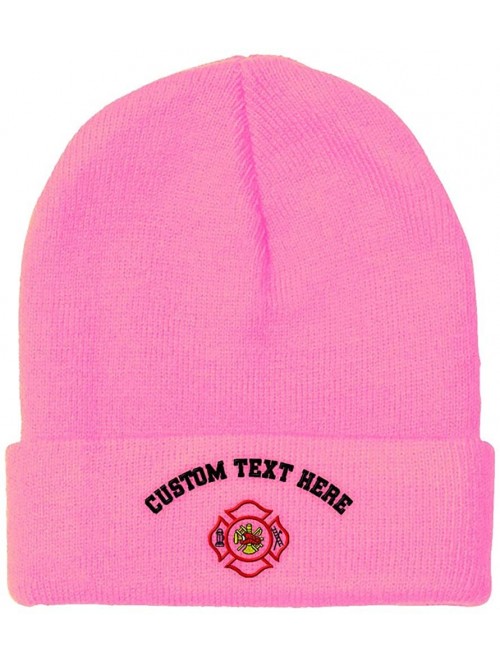 Skullies & Beanies Custom Beanie for Men & Women Maltese Cross Firefighter Embroidery Skull Cap Hat - Soft Pink - CV18H5L7GU2...