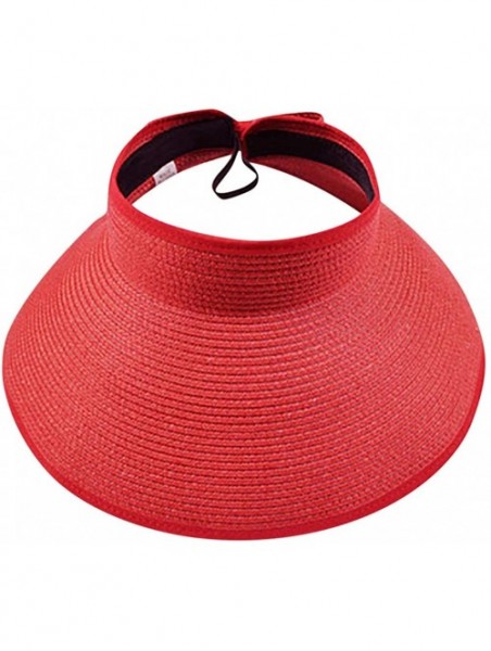 Sun Hats Beach Cap Women Print Two-Side Big Brim Straw Hat Sun Floppy Wide Brim Hats - Red - CT18UYQ5LZT $14.34