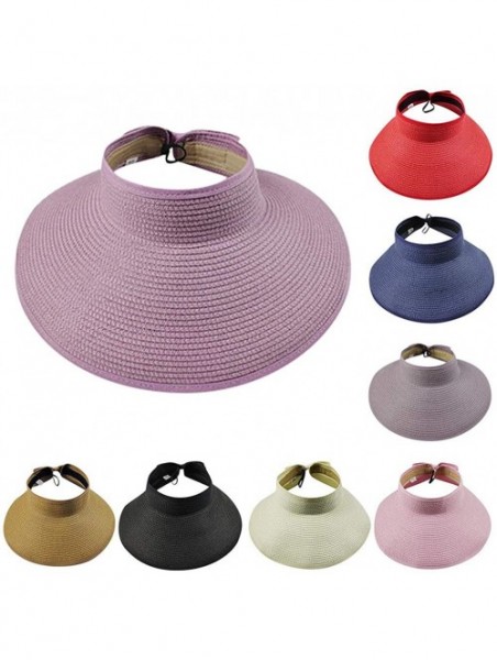 Sun Hats Beach Cap Women Print Two-Side Big Brim Straw Hat Sun Floppy Wide Brim Hats - Red - CT18UYQ5LZT $14.34