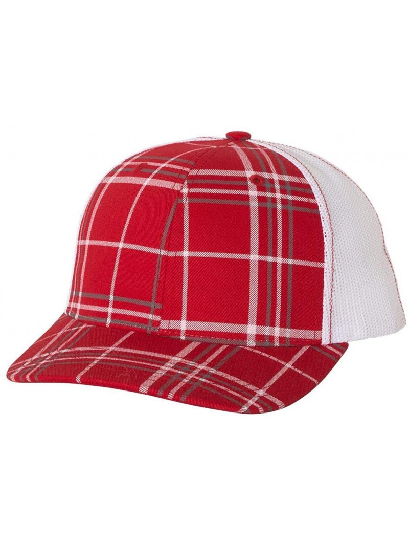 Baseball Caps Richardson Unisex 112 Trucker Adjustable Snapback Baseball Cap - Plaid Print Red/ Charcoal/ White - C4118R006G5...