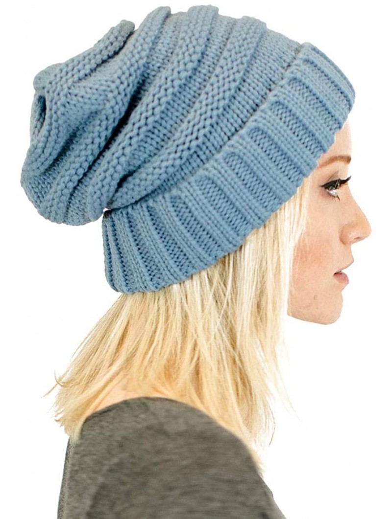 Skullies & Beanies Soft Knit Oversized Stretchy Unisex Slouchy Beanie - Denim - CC18HL9IHU0 $23.63