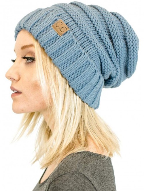 Skullies & Beanies Soft Knit Oversized Stretchy Unisex Slouchy Beanie - Denim - CC18HL9IHU0 $23.63