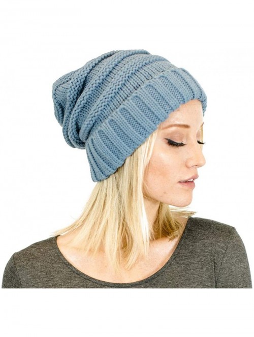 Skullies & Beanies Soft Knit Oversized Stretchy Unisex Slouchy Beanie - Denim - CC18HL9IHU0 $23.63