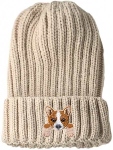 Skullies & Beanies [ Welsh Corgi ] Cute Embroidered Puppy Dog Warm Knit Fleece Winter Beanie Skull Cap - Beige - CT189RW0QN3 ...