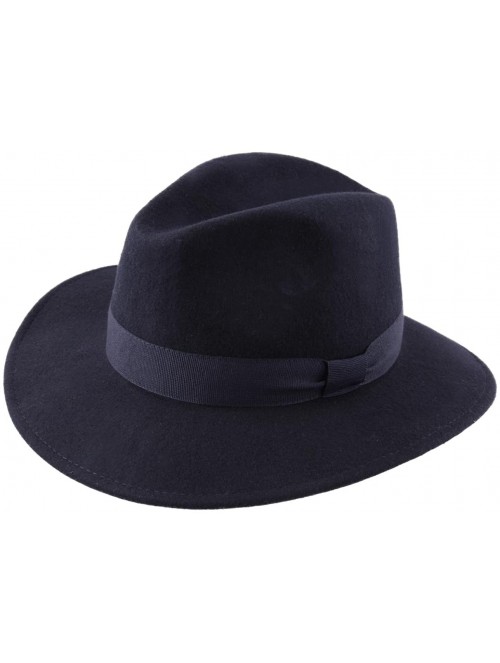 Fedoras Traveller Cavalier Wool Felt Fedora Hat - Bleu-marine - CG187IUCCRD $47.72