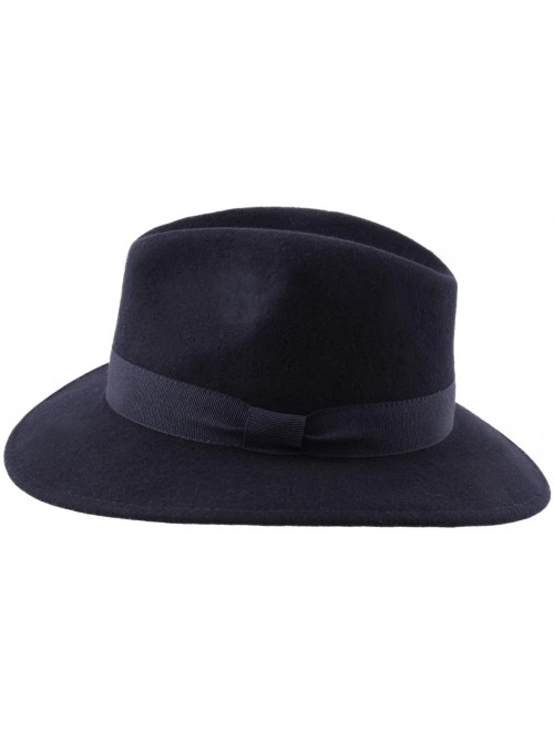 Fedoras Traveller Cavalier Wool Felt Fedora Hat - Bleu-marine - CG187IUCCRD $47.72