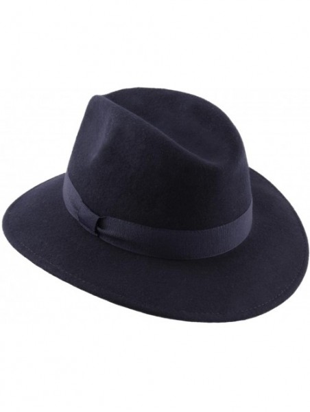 Fedoras Traveller Cavalier Wool Felt Fedora Hat - Bleu-marine - CG187IUCCRD $47.72