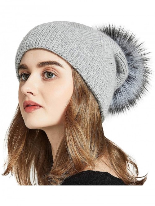 Skullies & Beanies Winter Hats for Women Fur Pom Pom Hats Knitted Cuff Bobble Beanie Warm Wool Ski Cap - CL18L92YNX2 $23.82
