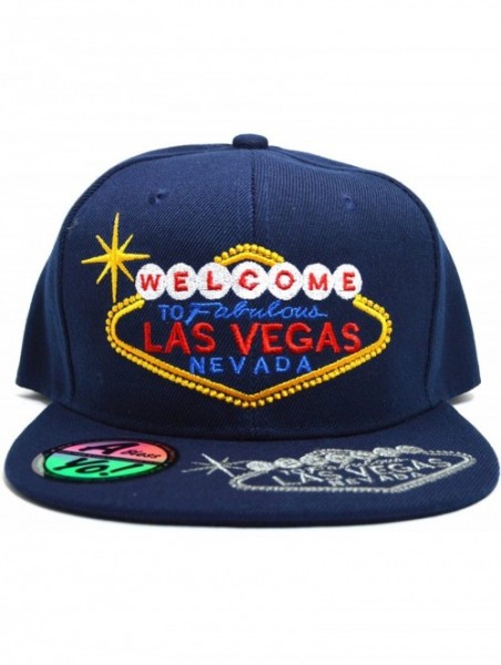 Baseball Caps Welcome Las Vegas Logo Embroidered Flat Bill Baseball Snapback Cap AYO1215 - Navy - CO18EGDYK52 $18.40