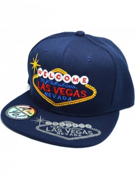 Baseball Caps Welcome Las Vegas Logo Embroidered Flat Bill Baseball Snapback Cap AYO1215 - Navy - CO18EGDYK52 $18.40