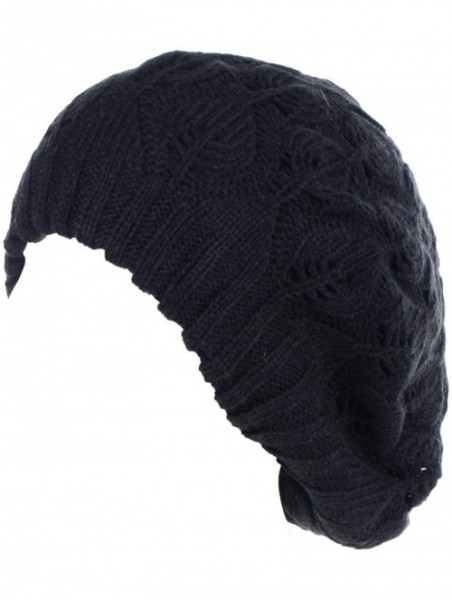 Berets Winter Chic Warm Double Layer Leafy Cutout Crochet Chunky Knit Slouchy Beret Beanie Hat Solid - C618X2K860M $24.80