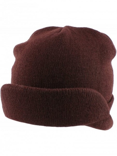 Skullies & Beanies Flip Up Short Brim Beanie Cap Winter Ski Warm Hat - Burgundy - CB11NNYY1NT $11.81