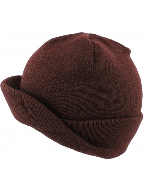 Skullies & Beanies Flip Up Short Brim Beanie Cap Winter Ski Warm Hat - Burgundy - CB11NNYY1NT $11.81