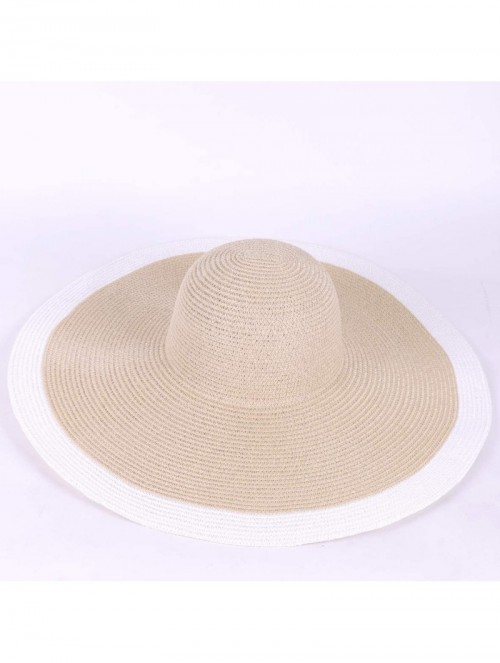 Sun Hats Noble Straw Wide Brim Hat Floppy Beach Sunhat with White Brim - Khaki With White -1 - CV1906WKSRG $30.43