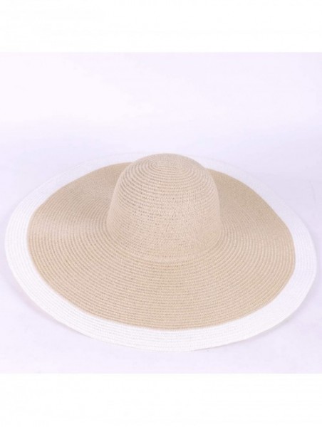 Sun Hats Noble Straw Wide Brim Hat Floppy Beach Sunhat with White Brim - Khaki With White -1 - CV1906WKSRG $30.43