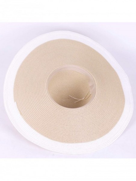 Sun Hats Noble Straw Wide Brim Hat Floppy Beach Sunhat with White Brim - Khaki With White -1 - CV1906WKSRG $30.43