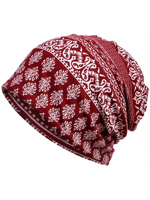 Skullies & Beanies Women's Floral Printed Chemo Cap Hat Slouchy Beanie - 2 Pack-c - CM18H7Z39UR $18.96