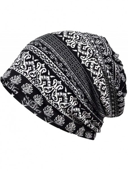 Skullies & Beanies Women's Floral Printed Chemo Cap Hat Slouchy Beanie - 2 Pack-c - CM18H7Z39UR $18.96