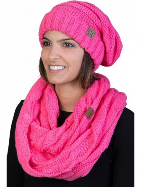 Skullies & Beanies Oversized Slouchy Beanie Bundled with Matching Infinity Scarf - Candy Pink - C0188Z9CMYU $26.29