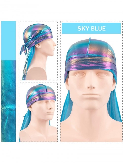 Skullies & Beanies 3PCS Silky Durags Pack for Men Waves- Satin Headwrap Long Tail Doo Rag- Award 1 Wave Cap - Style8 - C418Z2...