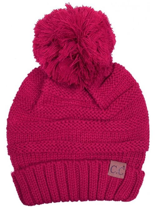 Skullies & Beanies Warm Chunky Soft Oversized Cable Knit Slouchy Beanie with Pom Pom - Hot Pink - C512KBZO0GF $16.40