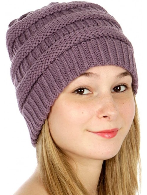 Skullies & Beanies USA Trendy Warm Chunky Soft Stretch Cable Knit Slouchy Beanie - Violet - C917YCYWOT9 $10.01