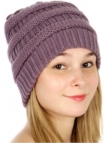 Skullies & Beanies USA Trendy Warm Chunky Soft Stretch Cable Knit Slouchy Beanie - Violet - C917YCYWOT9 $10.01