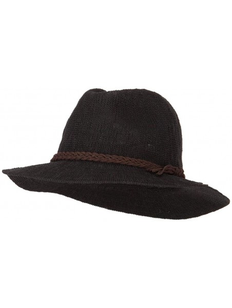 Fedoras Women's Suede Braid Band Pinched Crown Large Brim Acrylic Fedora Hat - Black - CG18YAQ87HR $34.09