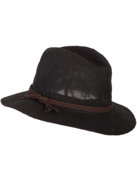 Fedoras Women's Suede Braid Band Pinched Crown Large Brim Acrylic Fedora Hat - Black - CG18YAQ87HR $34.09