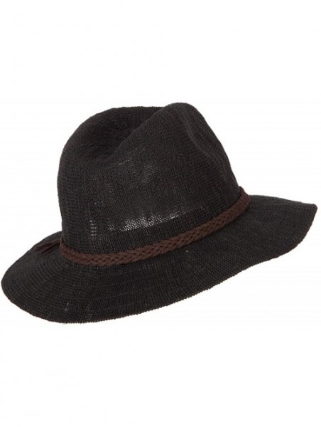 Fedoras Women's Suede Braid Band Pinched Crown Large Brim Acrylic Fedora Hat - Black - CG18YAQ87HR $34.09