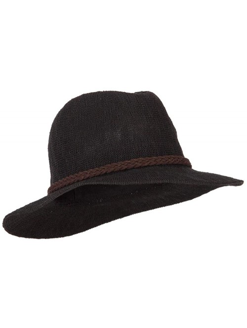 Fedoras Women's Suede Braid Band Pinched Crown Large Brim Acrylic Fedora Hat - Black - CG18YAQ87HR $34.09