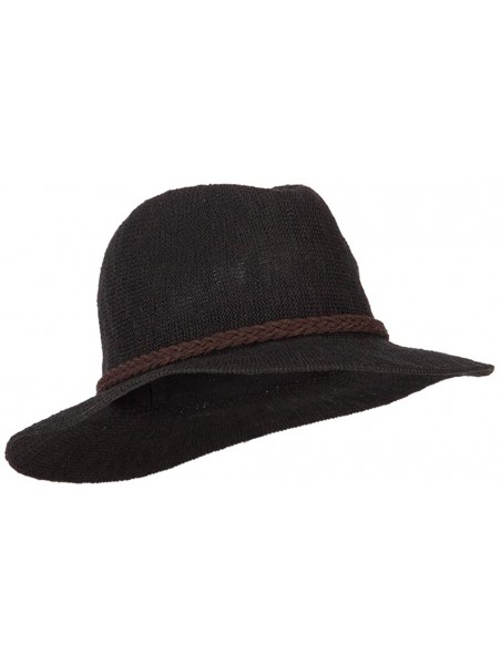 Fedoras Women's Suede Braid Band Pinched Crown Large Brim Acrylic Fedora Hat - Black - CG18YAQ87HR $34.09