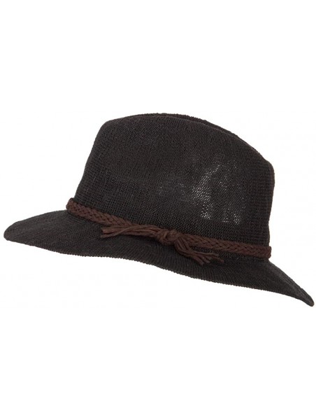 Fedoras Women's Suede Braid Band Pinched Crown Large Brim Acrylic Fedora Hat - Black - CG18YAQ87HR $34.09