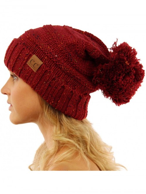 Skullies & Beanies Oversized Super Big Slouchy Pom Pom Warm Chunky Stretchy Knit Beanie Hat - Wine - CU12KAMDDHP $14.21