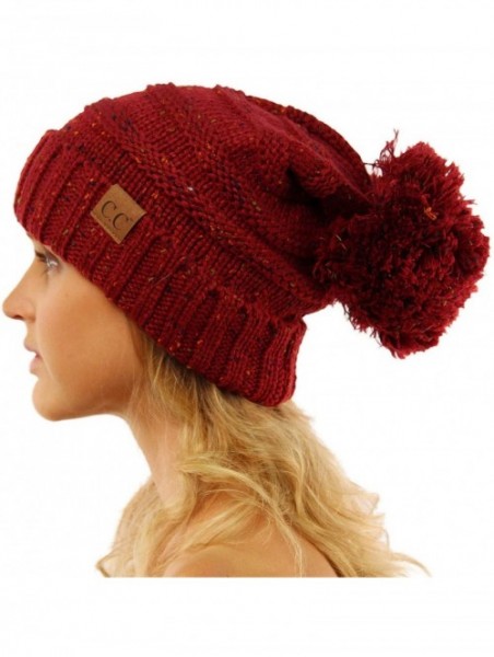 Skullies & Beanies Oversized Super Big Slouchy Pom Pom Warm Chunky Stretchy Knit Beanie Hat - Wine - CU12KAMDDHP $14.21