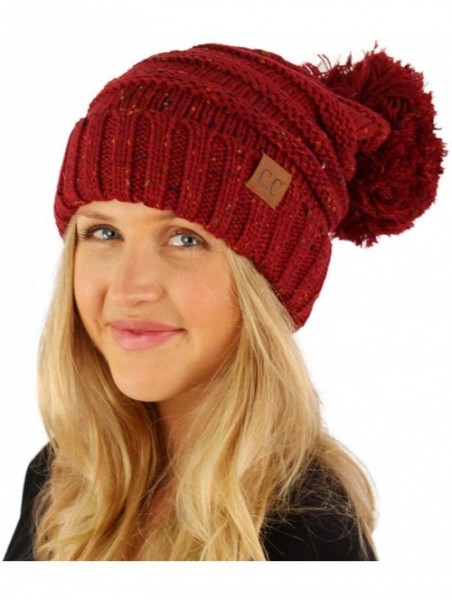 Skullies & Beanies Oversized Super Big Slouchy Pom Pom Warm Chunky Stretchy Knit Beanie Hat - Wine - CU12KAMDDHP $14.21