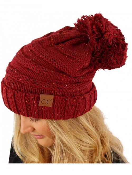 Skullies & Beanies Oversized Super Big Slouchy Pom Pom Warm Chunky Stretchy Knit Beanie Hat - Wine - CU12KAMDDHP $14.21