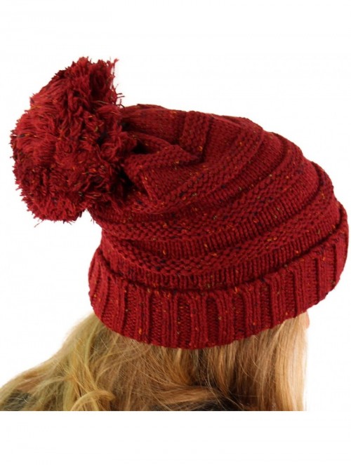 Skullies & Beanies Oversized Super Big Slouchy Pom Pom Warm Chunky Stretchy Knit Beanie Hat - Wine - CU12KAMDDHP $14.21