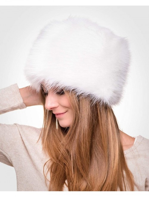 Bomber Hats Russian Faux Fur Hat for Women - Like Real Fur - Comfy Cossack Style - White Rabbit - CQ110UBXC79 $30.44