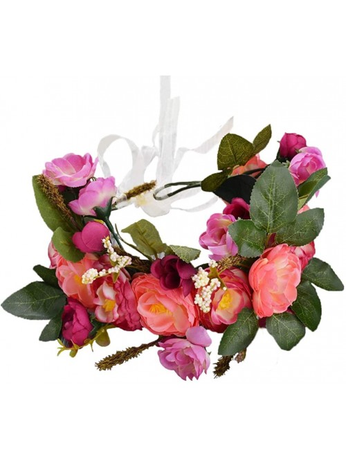 Headbands Adjustable Flower Headband Hair Wreath Floral Garland Crown Halo Headpiece with Ribbon Boho Wedding Festival - M - ...