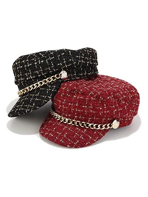 Newsboy Caps Women Plaid-Tweed Newsboy-Baker-Boy Hat Captain-Sailor Fisherman Hat Peaked-Beret with Chain - Red - CP18ZDG5GRO...