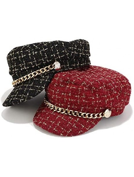 Newsboy Caps Women Plaid-Tweed Newsboy-Baker-Boy Hat Captain-Sailor Fisherman Hat Peaked-Beret with Chain - Red - CP18ZDG5GRO...