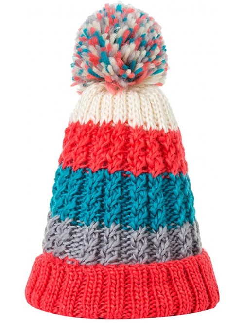 Skullies & Beanies Casual Winter Hats for Women Colorful Beanies Hats Girls Fashion Relaxed Striped Hat Knitted Pom Pom Ball ...